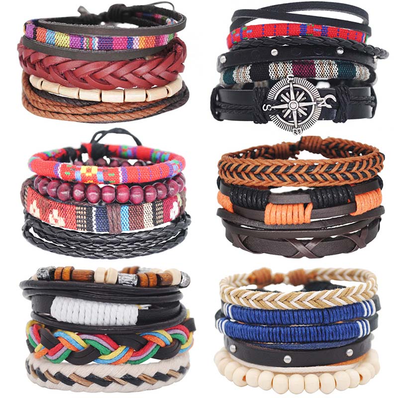 Wholesale Fashion Braided Bracelet Vintage Multi-layer Ethnic Hand Rope Set