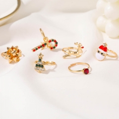 Christmas Jewelry Cute Cartoon Moose Christmas Tree Ring 6-piece Set Distributor