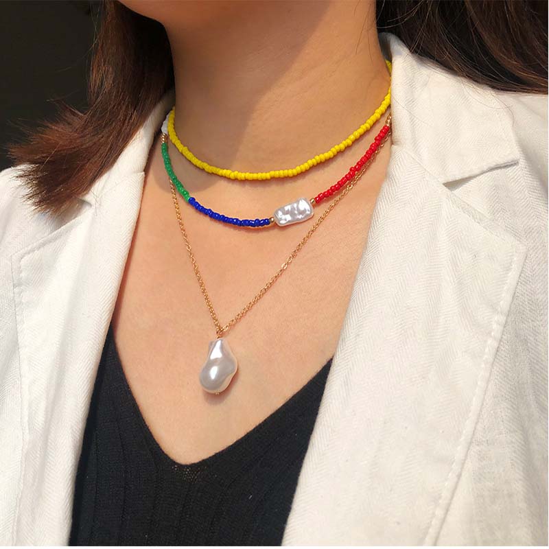 Wholesale Colorful Resin Collarbone Chain Multi-layer Combination Of Pearl Pendant