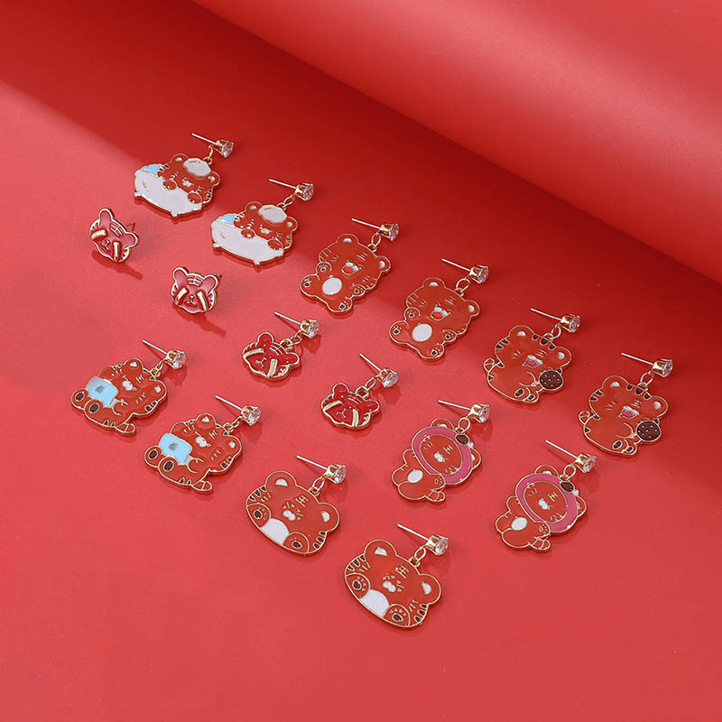 Flash Diamond Small Tiger Earrings Chinese Style Zodiac Year Cartoon Earrings Distributor