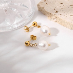 Stainless Steel Freshwater Pearl Earrings Fashion  Ladies Distributor