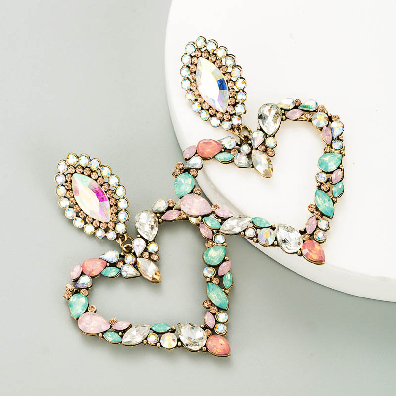 Heart-shaped Alloy Colorful Full Of Diamonds Fashion Earrings In S925 Silver Manufacturer