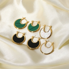 Gold-plated Stainless Steel Moon Fan-shaped Malachite White Shell Earrings Distributor