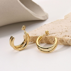 Ladies Gold Double-layered C-shaped Ear Ring Stainless Steel Supplier