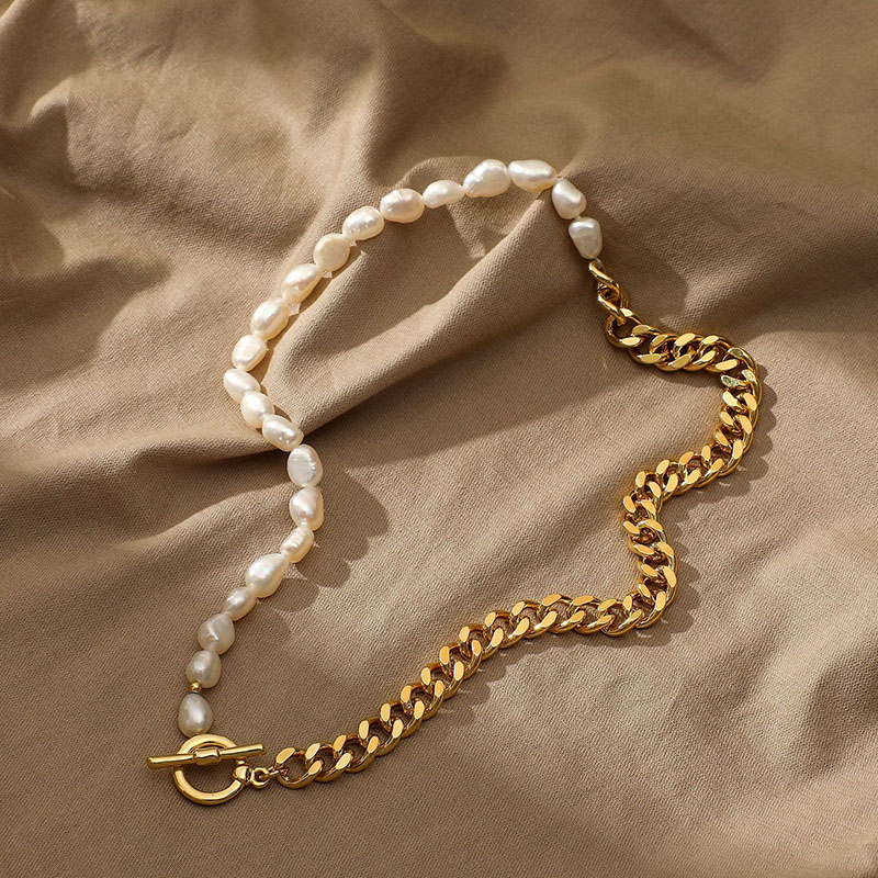 Necklace Cuban Freshwater Pearl Gold Plated Fashion Trend Distributor