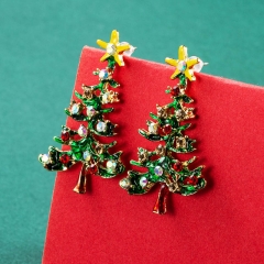 Christmas Series Alloy Oil Dripping With Diamonds Christmas Tree Earrings Manufacturer