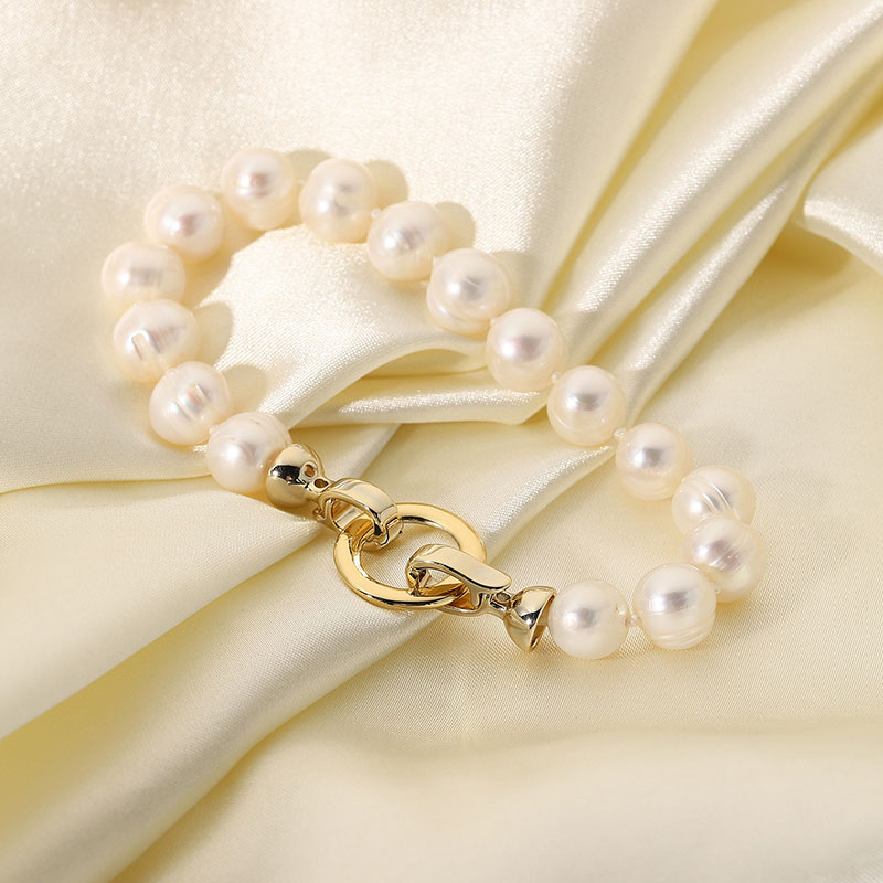 Fashion Gold-plated Stainless Steel Natural Freshwater Pearl Bracelet Distributor