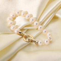 Fashion Gold-plated Stainless Steel Natural Freshwater Pearl Bracelet Distributor