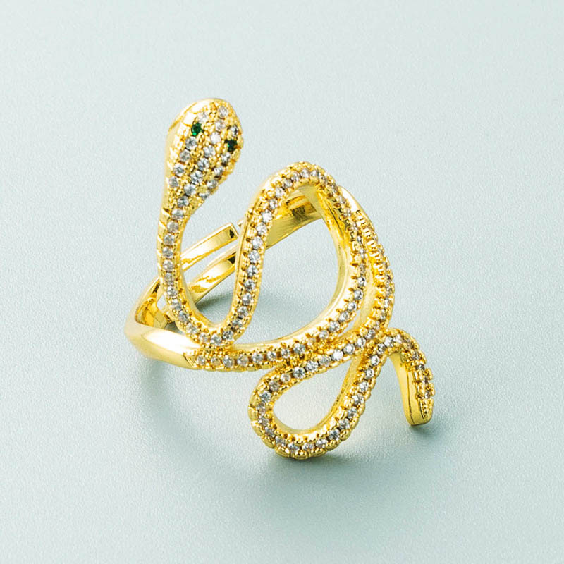 Geometric Snake Design Copper Zircon Finger Fashion Open Ring Female Distributor