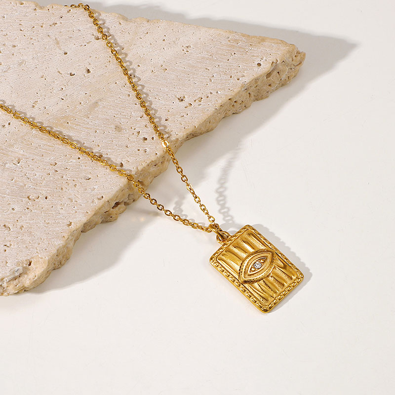 Embossed Diamond Eyes Square Pendant Necklace Stainless Steel Retro Supplier