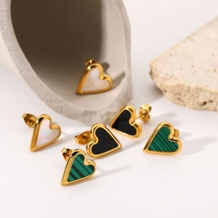 Natural Stone Green Malachite Love Ear Studs Fashion Trend Stainless Steel Supplier