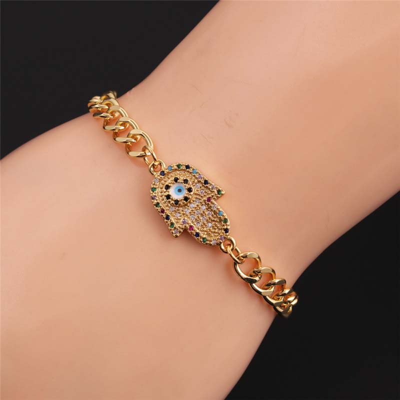 Wholesale Gold-plated Copper Hip-hop Simple And Exaggerated Turkish Eye Bracelet Vendors