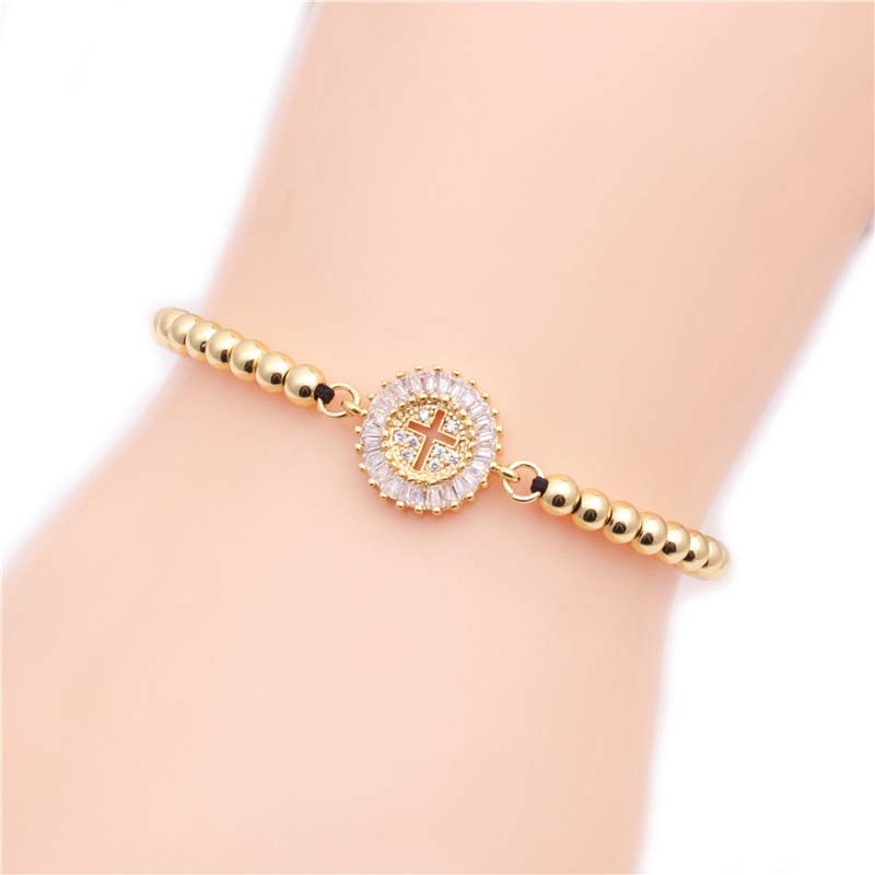 Wholesale Jewelry Copper White Zirconium Cross Bracelet Adjustable Valentine's Day Gift Vendors