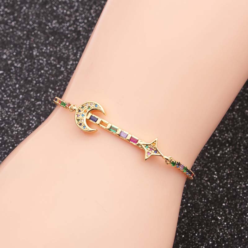 Wholesale Jewelry Copper Zirconium Oval Moon Star Adjustable Bracelet Gift Vendors