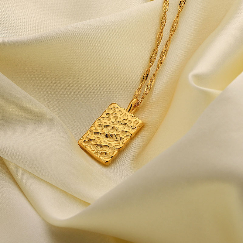 Necklace Bump Texture Square Gold Plated Stainless Steel Retro Distributor