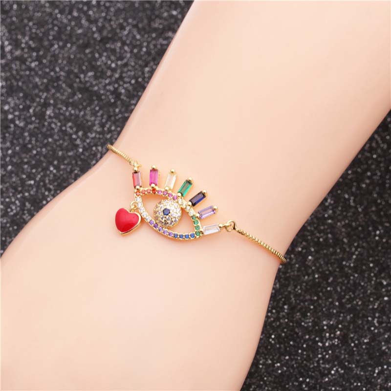 Wholesale Jewelry Copper Zirconium Heart-shaped Demon Eyes Adjustable Bracelet Gift Vendors