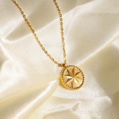Stainless Steel Necklace Gold Eight Pointed Star Coin Pendant Supplier