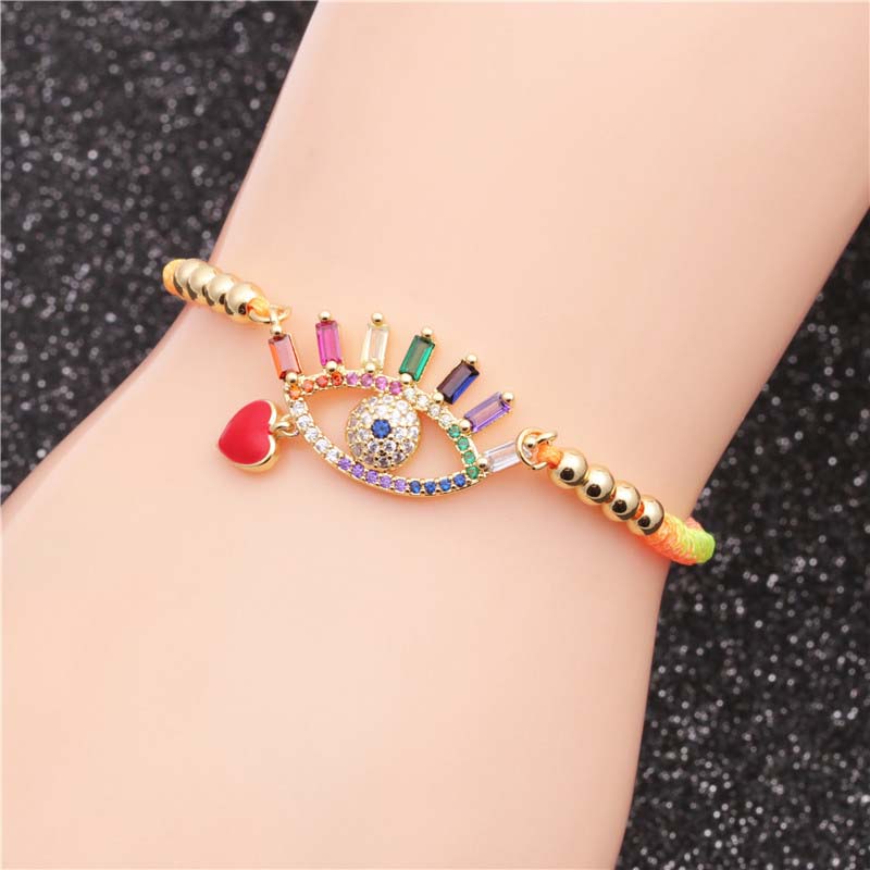 Wholesale Jewelry Copper Zirconium Heart-shaped Demon Eyes Adjustable Bracelet Gift Vendors