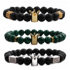 Product Explosion Frosted Stone Malachite Crown Beaded Men's Bracelet Manufacturer