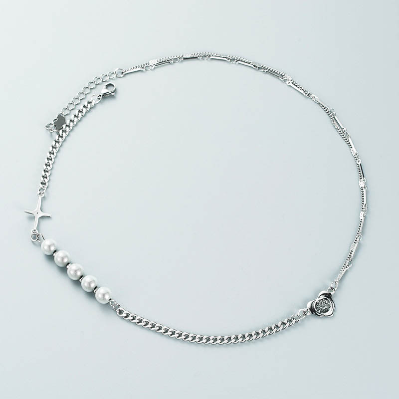 Trend Pearl Stitching Necklace Love Star Titanium Steel Necklace Accessories Manufacturer