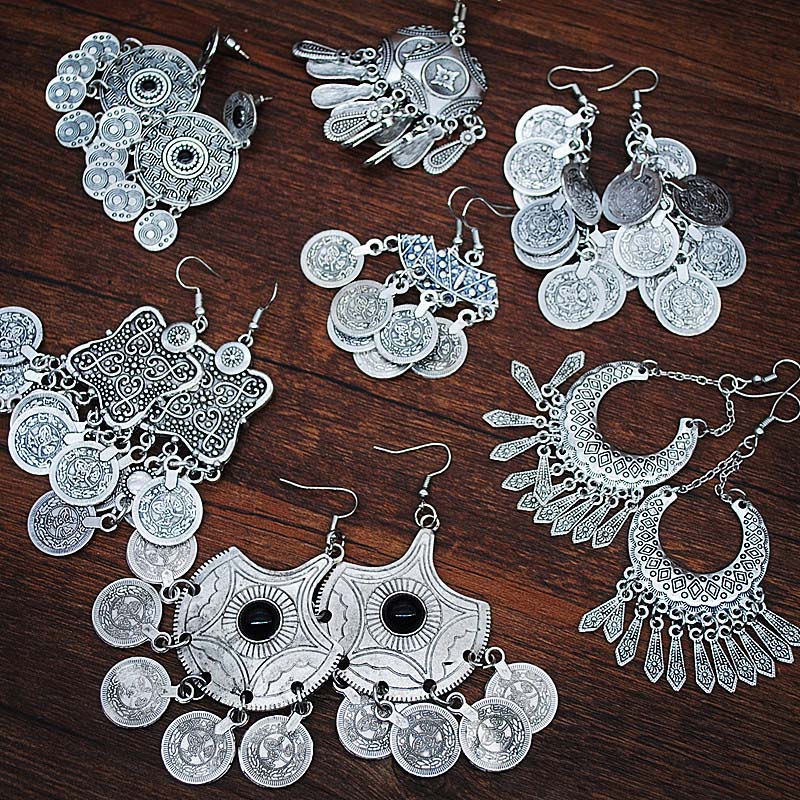 Wholesale Creative Fashion Plating Vintage Silver Court Earrings Tassel Long