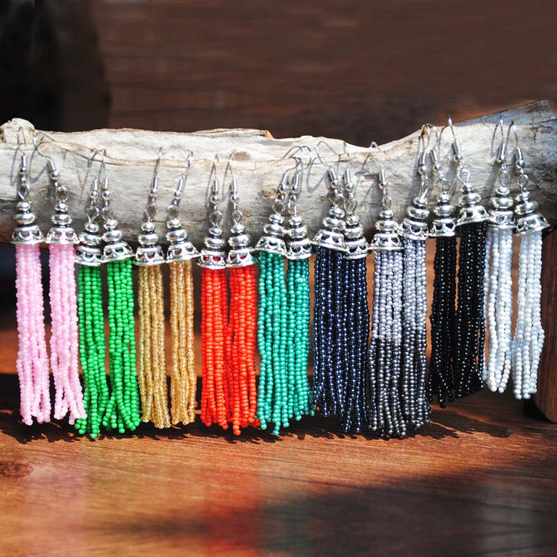 Wholesale Bohemian Vintage Ethnic Style Long Tassel Earrings Colorful Resin
