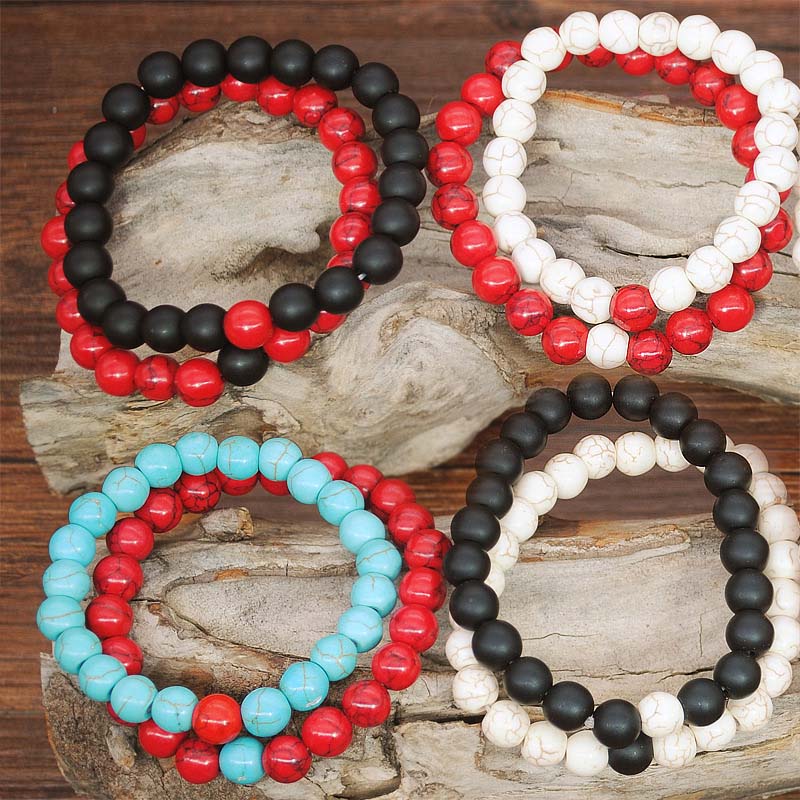Wholesale Round Beads Fashion Black And White Turquoise Set Bracelets Stretch Rope