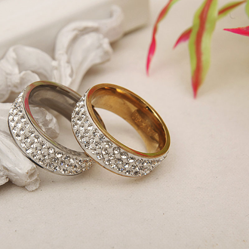 Pottery Clay Ring Three-row Soft Pottery Full Diamond Stainless Steel Ring Supplier