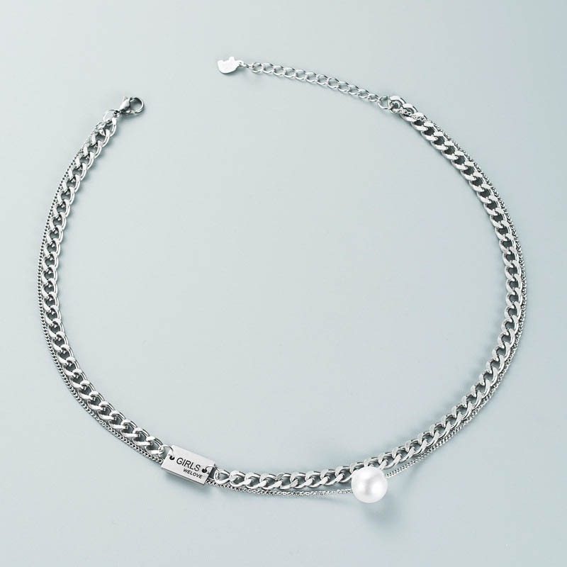 Fashion  Letter Pearl Double Layer Titanium Steel Necklace Manufacturer