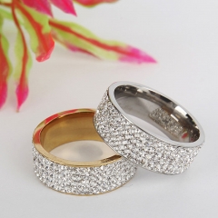 Fashionable Five-row Diamond Golden Silver Stainless Steel Ceramic Clay Ring Supplier