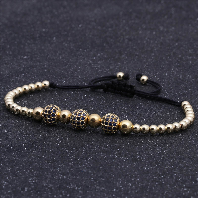 Wholesale Jewelry Copper Blue Zircon Diamond Ball Braided Bracelet For Men Vendors