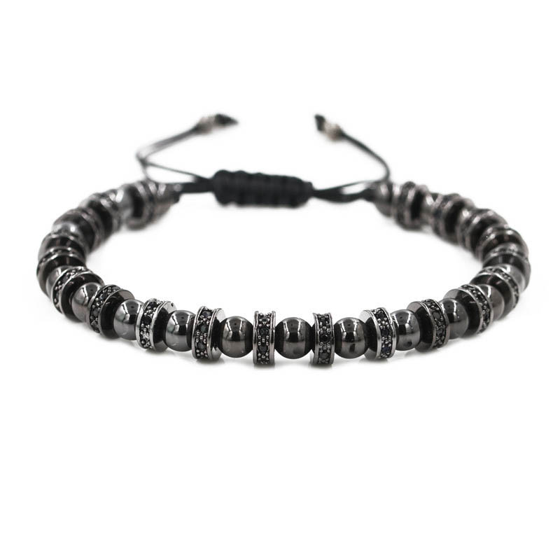 Wholesale Braided Adjustabla Beaded Bracelet Black Zirconium Men Vendors