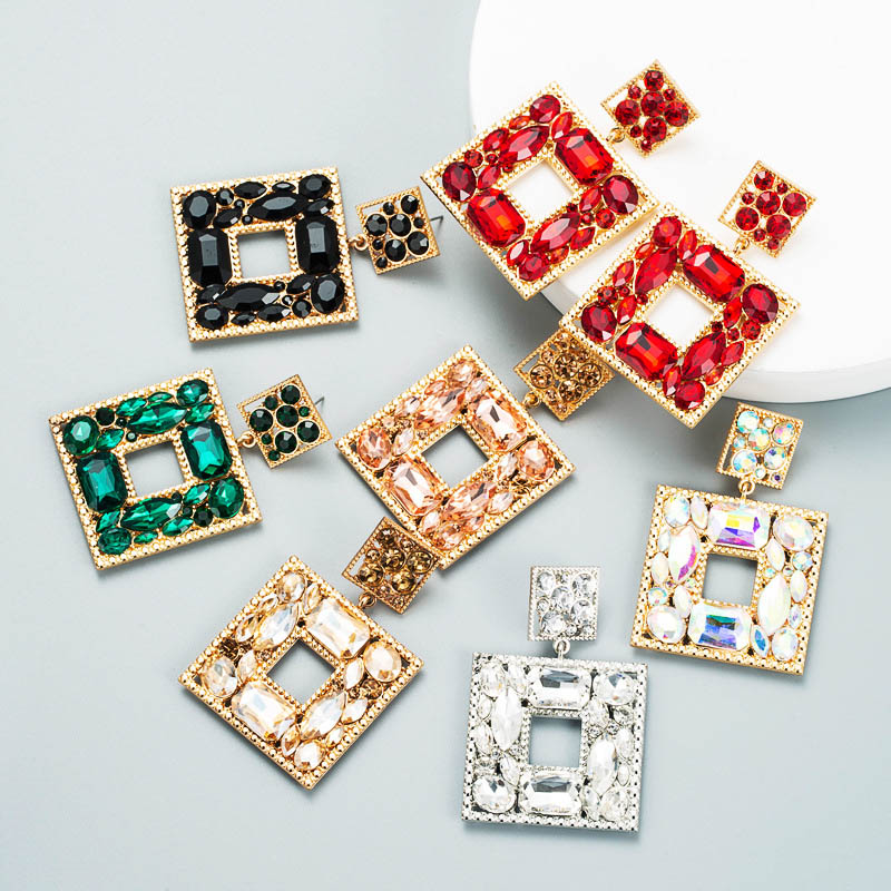 Fashion Colored Diamonds Set Multi-layer Square Earrings Manufacturer