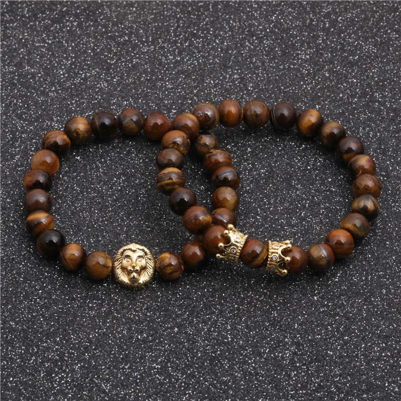 Wholesale Jewelry  Tiger Eye Stone Beaded Lion Head Bracelet White Turquoise Vendors