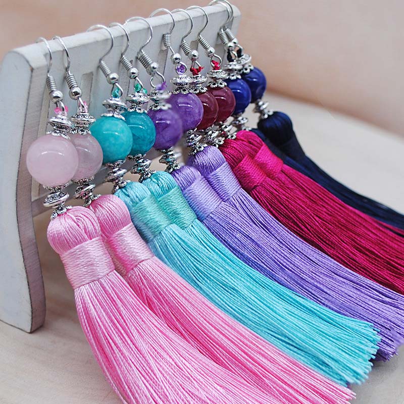 Wholesale Fashion Bohemian Ethnic Wind Long Multi-color Tassel Earrings
