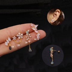 Korean Version Of The  Product Stainless Steel Thread Flower Earrings Color Water Drop Zircon Manufacturer
