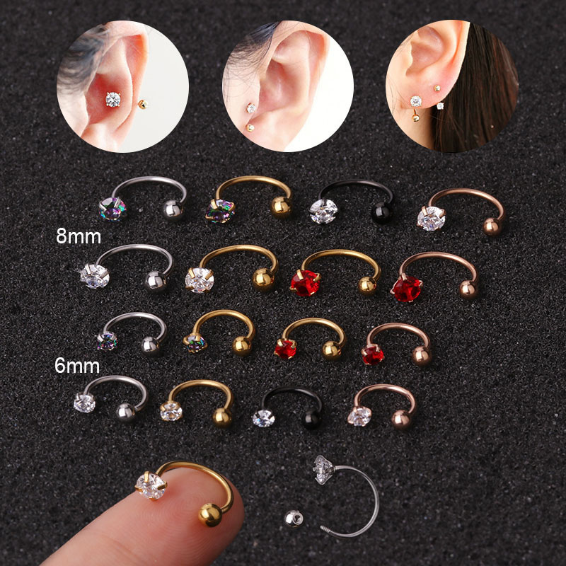 Wholesale Pierced Zircon C-shaped Nose Nails Stainless Steel Screw Ear Bone Nail Jewelry Vendors