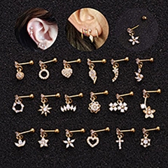 Wholesale Pierced Stainless Steel Screw Earrings Micro Inlaid Zircon Pendant Flowers Vendors