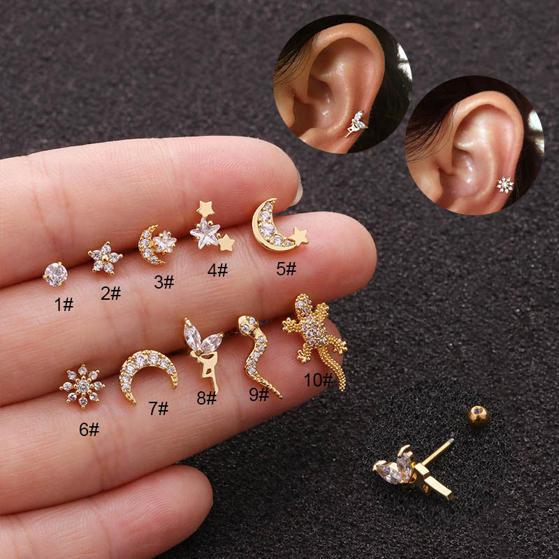 Wholesale Popular Jewelry Stainless Steel Thin Rod Screw Ear Studs Zircon Vendors
