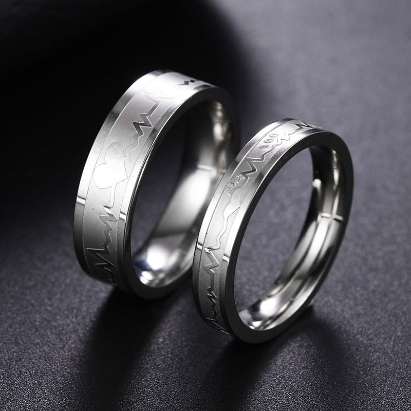 Titanium Steel Electrocardiogram Couple Rings Pinky Tail Ring Manufacturer