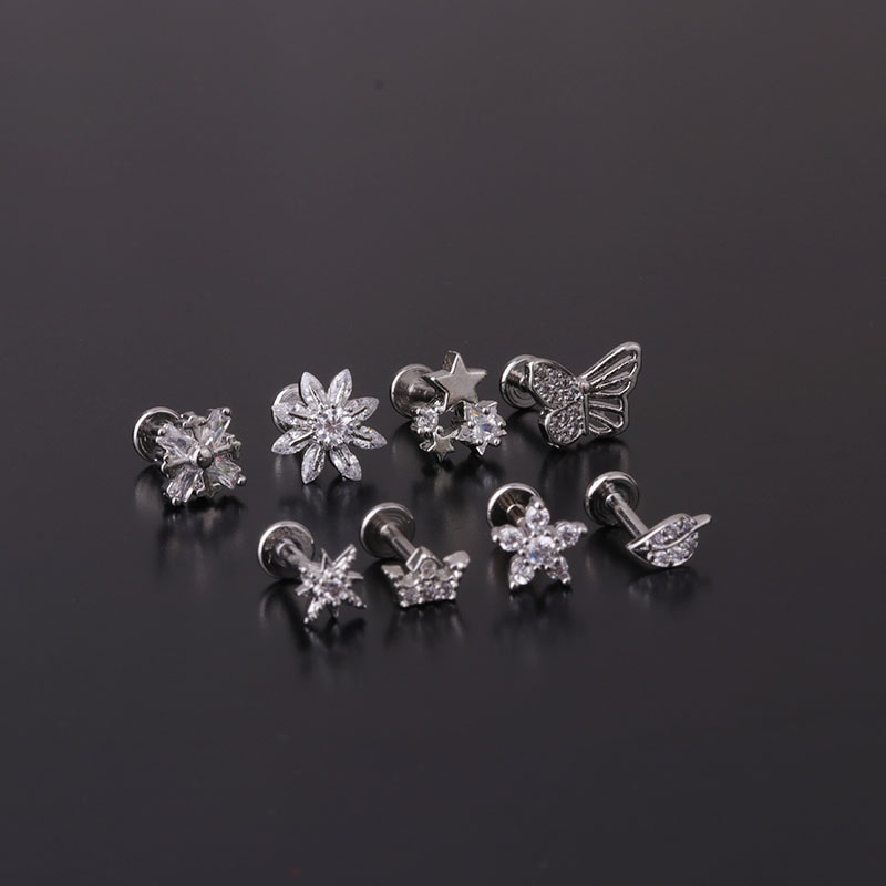 Version Of Stainless Steel Pierced Earrings With Micro-inlaid Zircon Jewelry Manufacturer