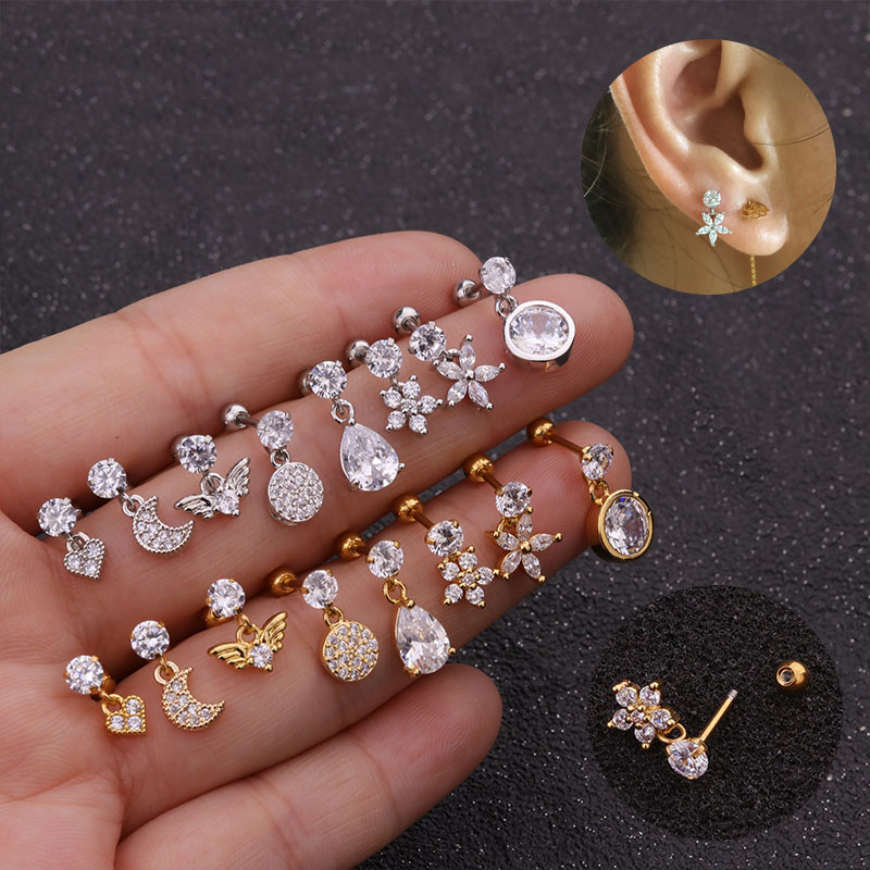 Wholesale Style Ear Bone Studs, Heart-shaped Flowers, Stainless Steel Screws On Vendors