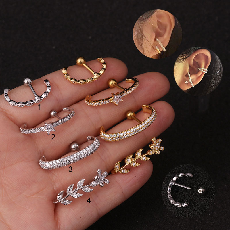 Stainless Steel Screw Rod Zircon Dinosaur Ear Bone Nail Animal Ear Nail Piercing Manufacturer