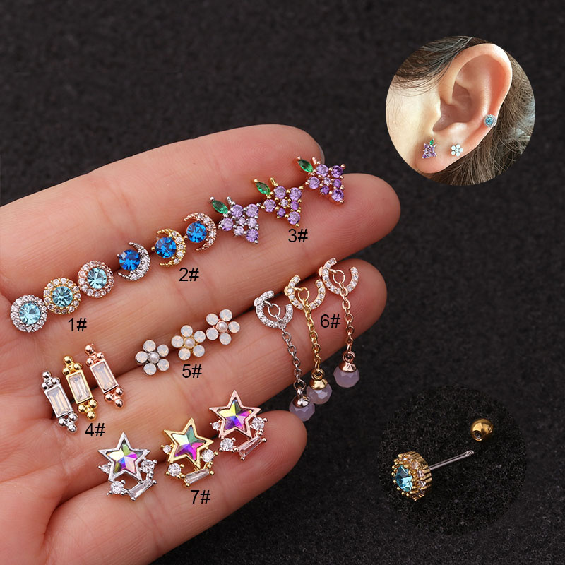 Style Colorful Zircon Earrings Stainless Steel Ears  Piercing Jewelry Manufacturer
