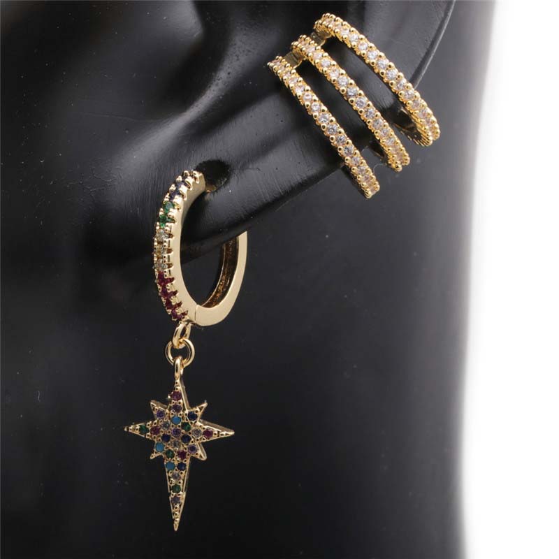 Wholesale Trend Fashion Jewelry Circle Color Zircon Hexagonal C-shaped Ear Ring Vendors