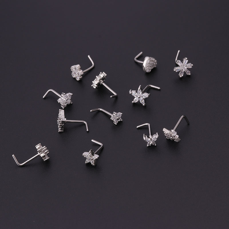 Creative  Stainless Steel Micro-inlaid Zircon Nose Nail Body Piercing Jewelry Manufacturer