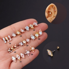 Stainless Steel Fine Needle Ear Bone Nail Piercing Earrings With Zircon Manufacturer