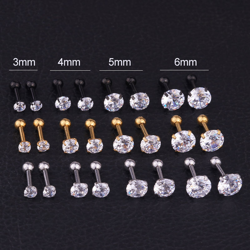Wholesale Popular Ear Bone Studs Round Zircon Earrings Stainless Steel Screw Jewelry Vendors