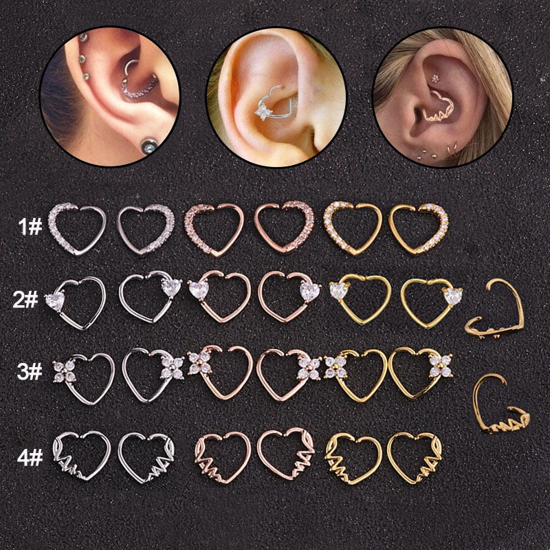 Wholesale Popular Piercing Jewelry Micro-inlaid Zircon Round Nose Ring Peach Heart Vendors