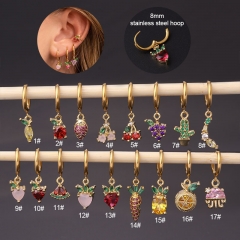 8MM Golden Stainless Steel Circle Hanging Fruit Pendant Earrings Fashion Piercing Manufacturer